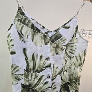 H&M White Cami with Green Leaf Print
